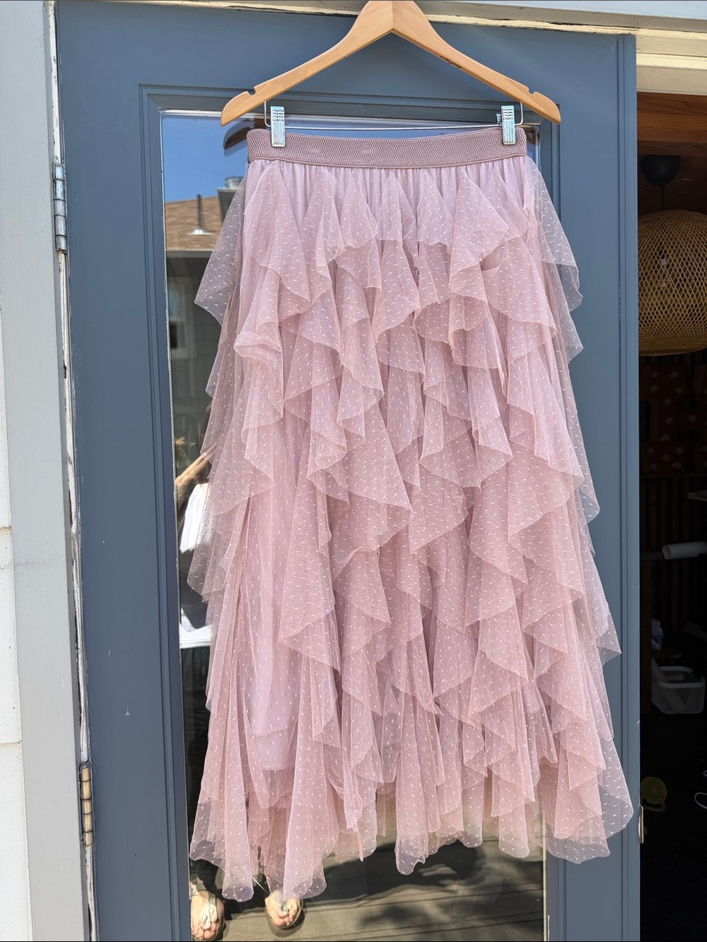 Anthropologie Women's Dusty Pink Tiered Ruffle Tulle Skirt